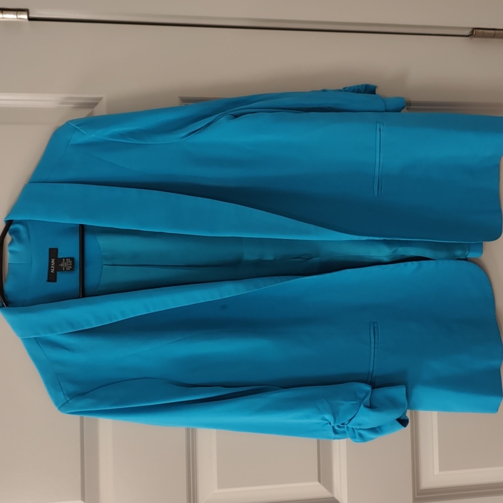 Alfani women's teal/aqua business/casual suit top open front shawl collar Size L